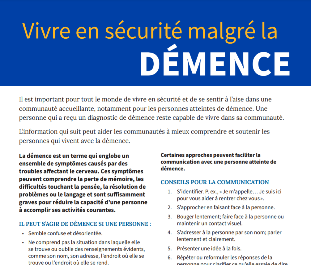 Vivre en sécurité malgré la démence