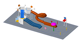 Rendering depicting the indoor spraypad at the Seven Oaks Pool facility.