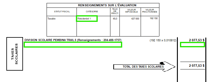 Sample of the School Tax section of the tax bill that did receive the HATC