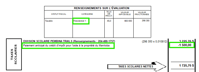 Sample of the School Tax section of the tax bill that did receive the HATC
