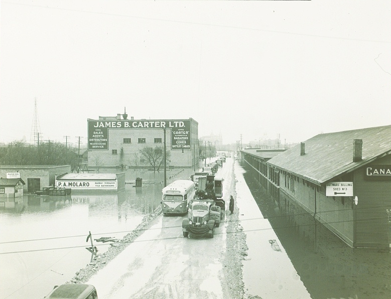 A flooded commercial area of Winnipeg